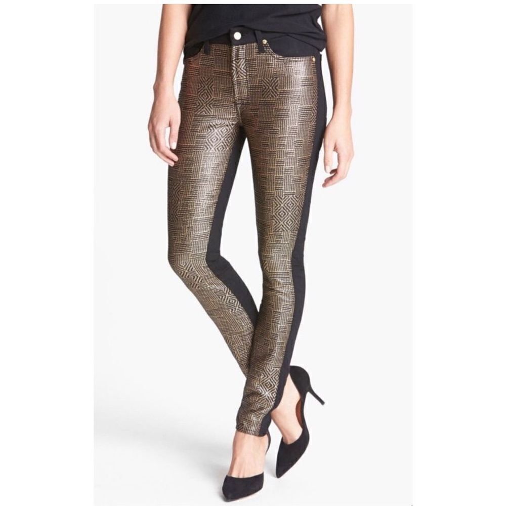 7 For Mankind X Malhia Kent Black Gold Woven Womens Jeans size 28